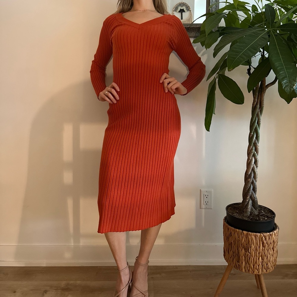 Chic Long Sleeve Orange Dress